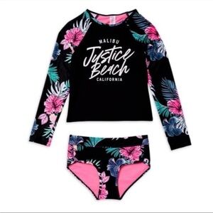 Justice Sz 10 Rash Guard Swim Set